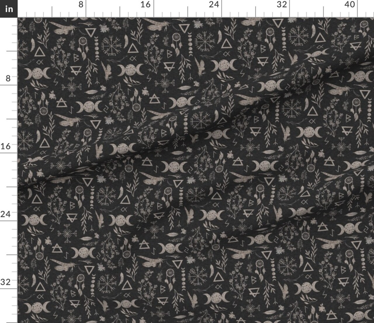 Feminine Magic Moon Pagan Black Witch Custom Printed Fabric by Spoonflower Various Fabrics by the Yard or Fat Quarter